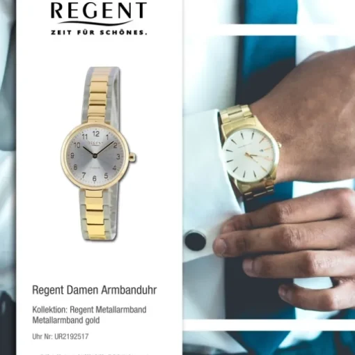 Regent Damen Armbanduhr Analog Metallarmband gold silber UR2192517