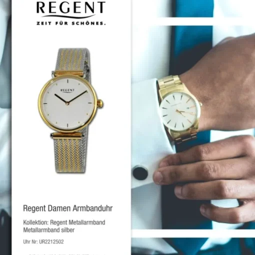 Regent Damen Armbanduhr Analog Metallarmband silber gold UR2212502