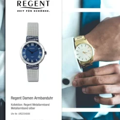 Regent Damen Armbanduhr Analog Metallarmband silber dunkelblau UR2254008