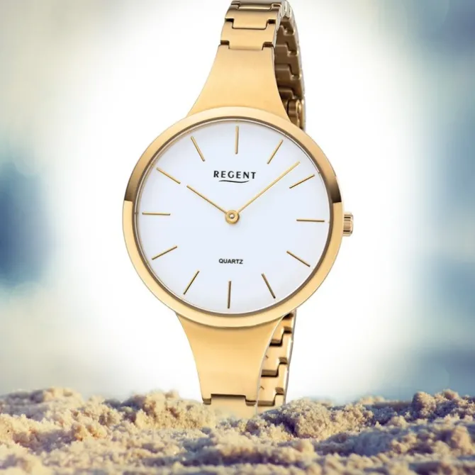 Regent Damen Armbanduhr Analog F-1154 Quarz-Uhr Titan gold URF1154