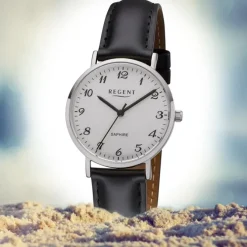 Regent Damen Armbanduhr Analog F-1217 Quarz-Uhr Leder schwarz URF1217
