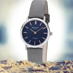 Regent Damen Armbanduhr Analog F-1222 Quarz-Uhr Leder grau URF1222
