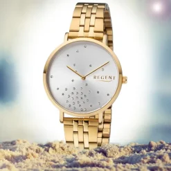 Regent Damen Armbanduhr Analog BA-596 Quarz-Uhr Edelstahl gold URBA596