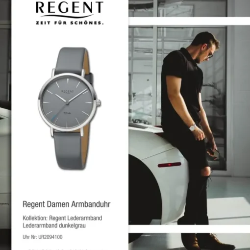 Regent Damen Armbanduhr Analog Lederarmband dunkelgrau UR2094100