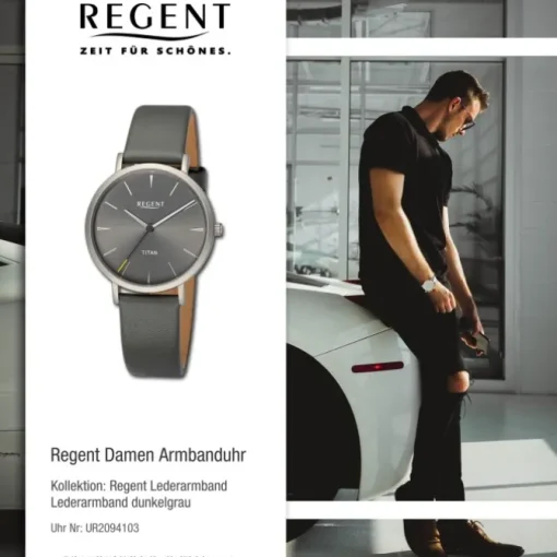 Regent Damen Armbanduhr Analog Lederarmband dunkelgrau UR2094103