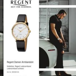 Regent Damen Armbanduhr Analog Lederarmband schwarz UR2094104