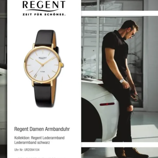 Regent Damen Armbanduhr Analog Lederarmband schwarz UR2094104
