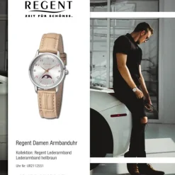 Regent Damen Armbanduhr Analog Lederarmband hellbraun UR2112551