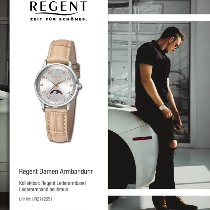 Regent Damen Armbanduhr Analog Lederarmband hellbraun UR2112551