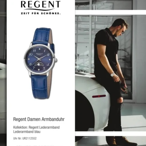 Regent Damen Armbanduhr Analog Lederarmband blau UR2112552