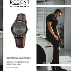 Regent Damen Armbanduhr Analog Lederarmband braun UR2114085