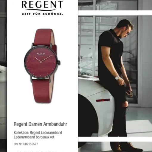 Regent Damen Armbanduhr Analog Lederarmband bordeaux rot UR2152577