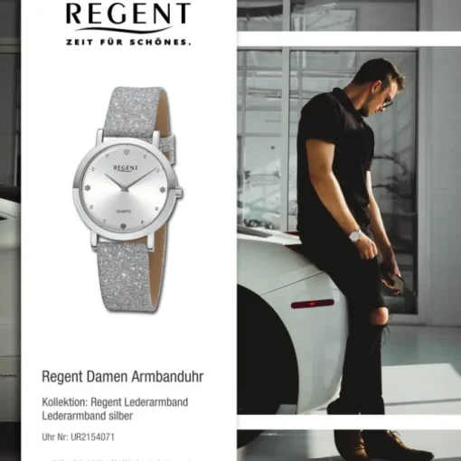 Regent Damen Armbanduhr Analog Lederarmband silber UR2154071