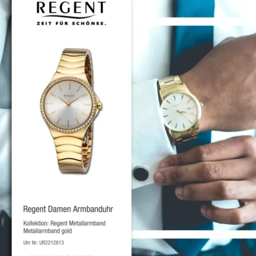 Regent Damen Armbanduhr Analog Metallarmband gold UR2212813