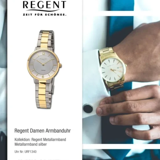 Regent Damen Armbanduhr Analog Metallarmband silber gold URF1340