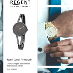 Regent Damen Armbanduhr Analog Metallarmband schwarz URBA682
