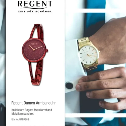 Regent Damen Armbanduhr Analog Metallarmband rot URBA683