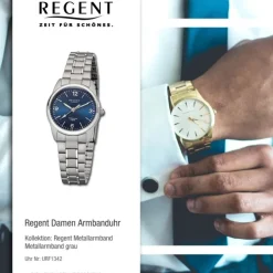 Regent Damen Armbanduhr Analog Metallarmband grau silber URF1342