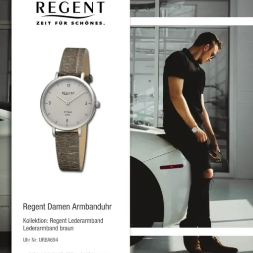 Regent Damen Armbanduhr Analog Lederarmband braun URBA694