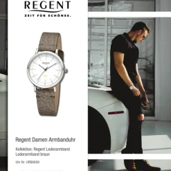 Regent Damen Armbanduhr Analog Lederarmband braun URBA699