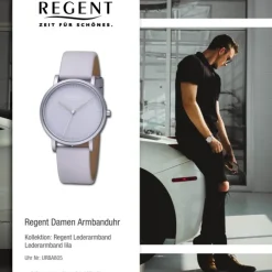 Regent Damen Armbanduhr Analog Lederarmband lila URBA805