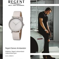 Regent Damen Armbanduhr Analog Lederarmband grau URBA810