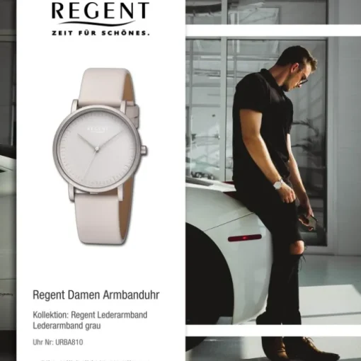 Regent Damen Armbanduhr Analog Lederarmband grau URBA810