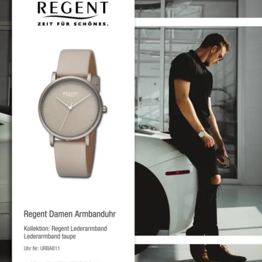 Regent Damen Armbanduhr Analog Lederarmband taupe URBA811