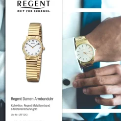 Regent Damen Armbanduhr Analog Edelstahlarmband gold URF1243
