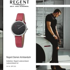 Regent Damen Armbanduhr Analog Lederarmband rot URF1245