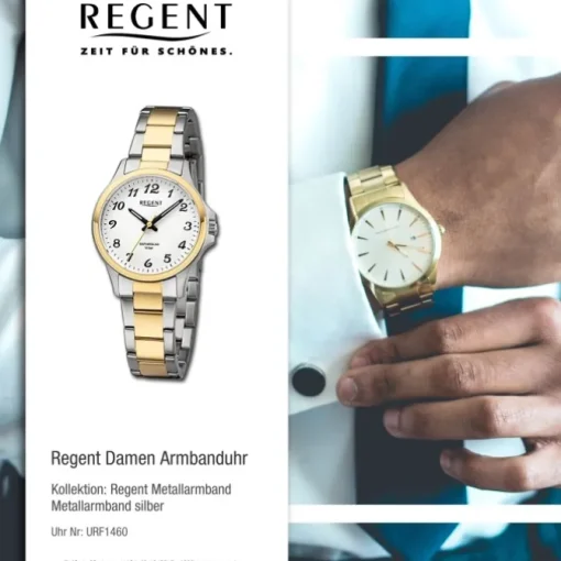 Regent Damen Armbanduhr Analog Metallarmband silber gold URF1460