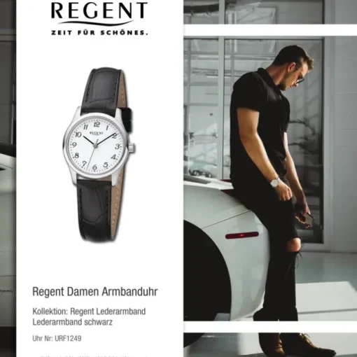 Regent Damen Armbanduhr Analog Lederarmband schwarz URF1249