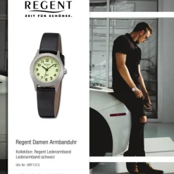 Regent Damen Armbanduhr Analog Lederarmband schwarz URF1313