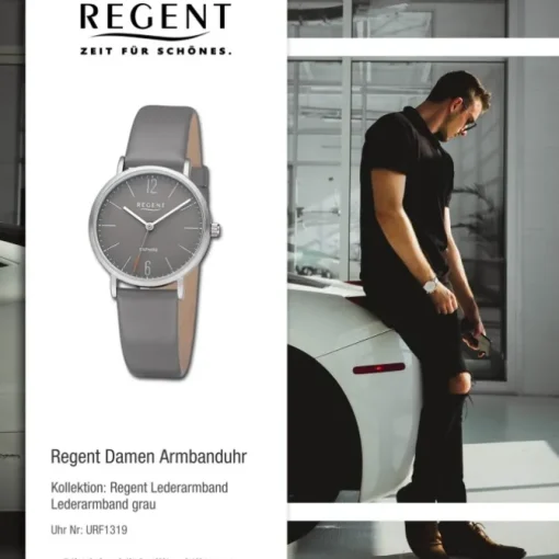 Regent Damen Armbanduhr Analog Lederarmband grau URF1319