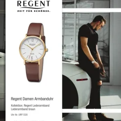 Regent Damen Armbanduhr Analog Lederarmband braun URF1320