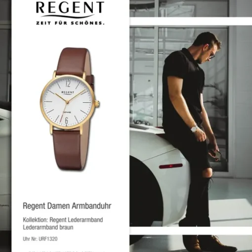 Regent Damen Armbanduhr Analog Lederarmband braun URF1320
