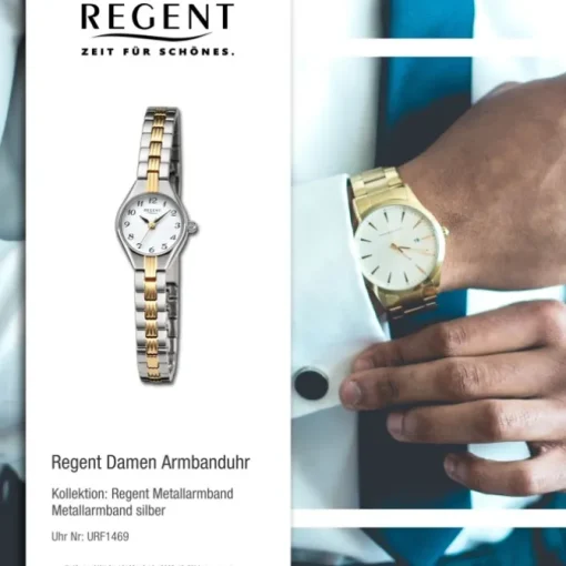 Regent Damen Armbanduhr Analog Metallarmband silber gold URF1469