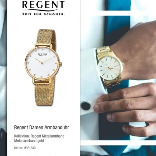 Regent Damen Armbanduhr Analog Metallarmband gold URF1330