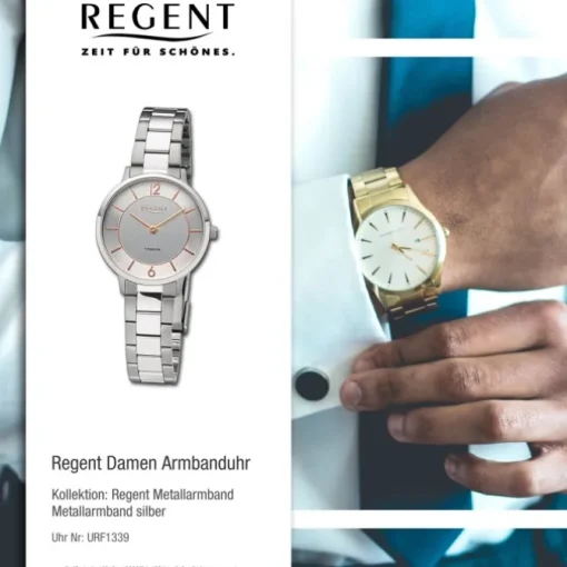 Regent Damen Armbanduhr Analog Metallarmband silber URF1339