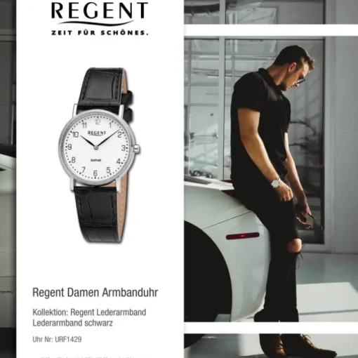 Regent Damen Armbanduhr Analog Lederarmband schwarz URF1429