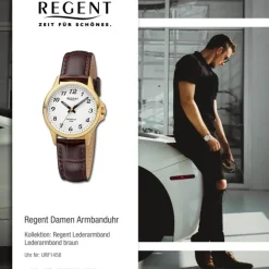 Regent Damen Armbanduhr Analog Lederarmband braun URF1458