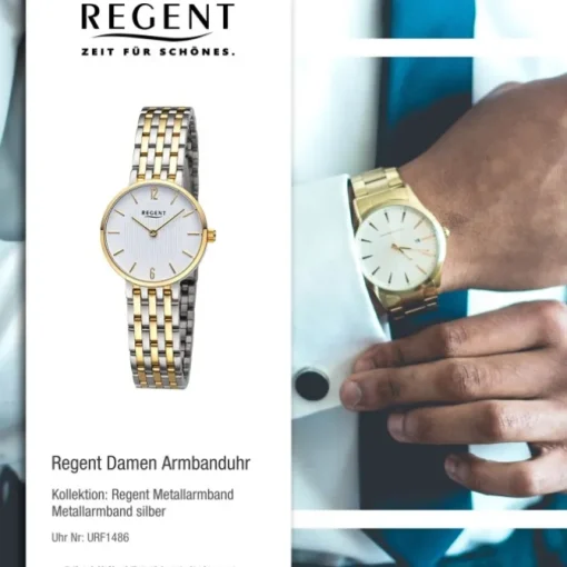 Regent Damen Armbanduhr Analog Metallarmband silber gold URF1486