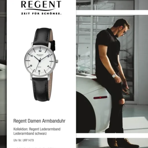 Regent Damen Armbanduhr Analog Lederarmband schwarz URF1479