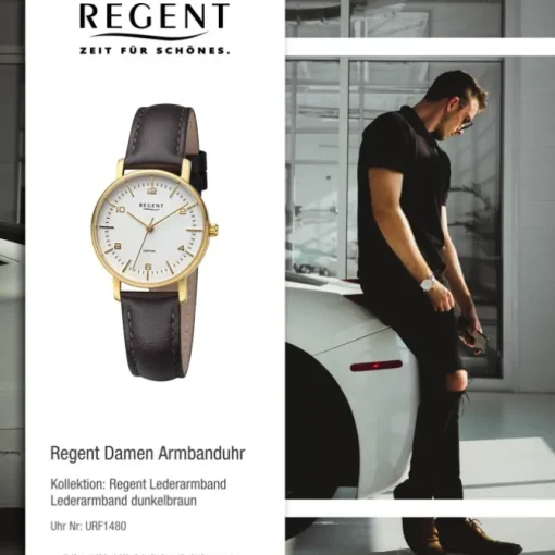 Regent Damen Armbanduhr Analog Lederarmband dunkelbraun URF1480