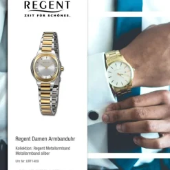 Regent Damen Armbanduhr Analog Metallarmband silber gold URF1489