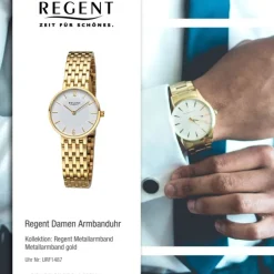Regent Damen Armbanduhr Analog Metallarmband gold URF1487