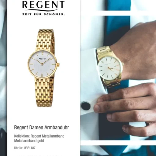 Regent Damen Armbanduhr Analog Metallarmband gold URF1487