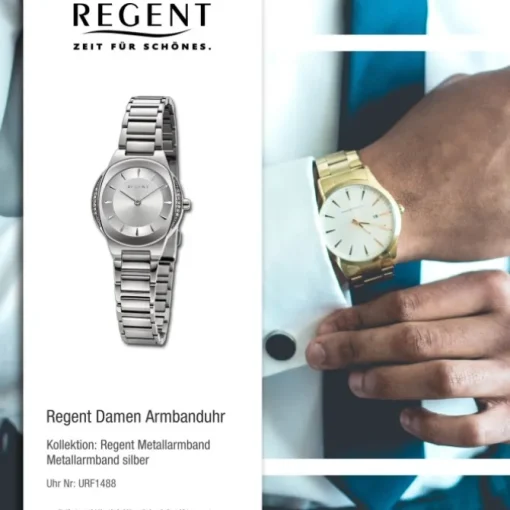 Regent Damen Armbanduhr Analog Metallarmband silber URF1488