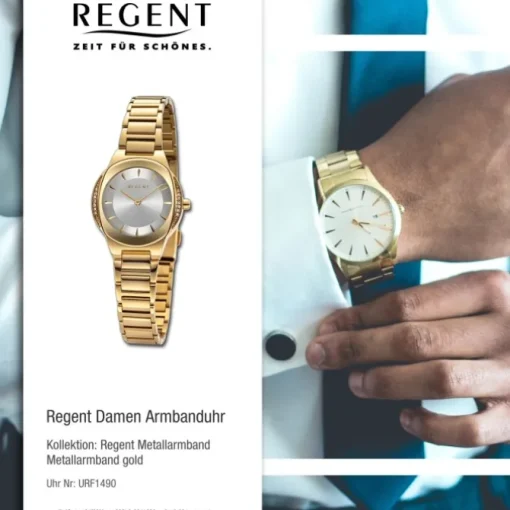 Regent Damen Armbanduhr Analog Metallarmband gold URF1490