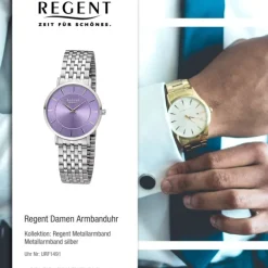 Regent Damen Armbanduhr Analog Metallarmband silber URF1491